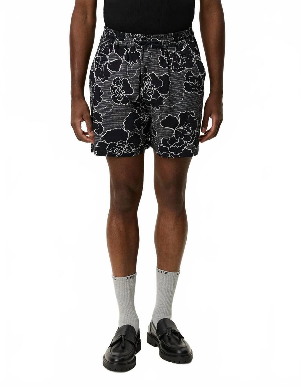 NEW LES DEUX men's charlie poppy aop shorts in black